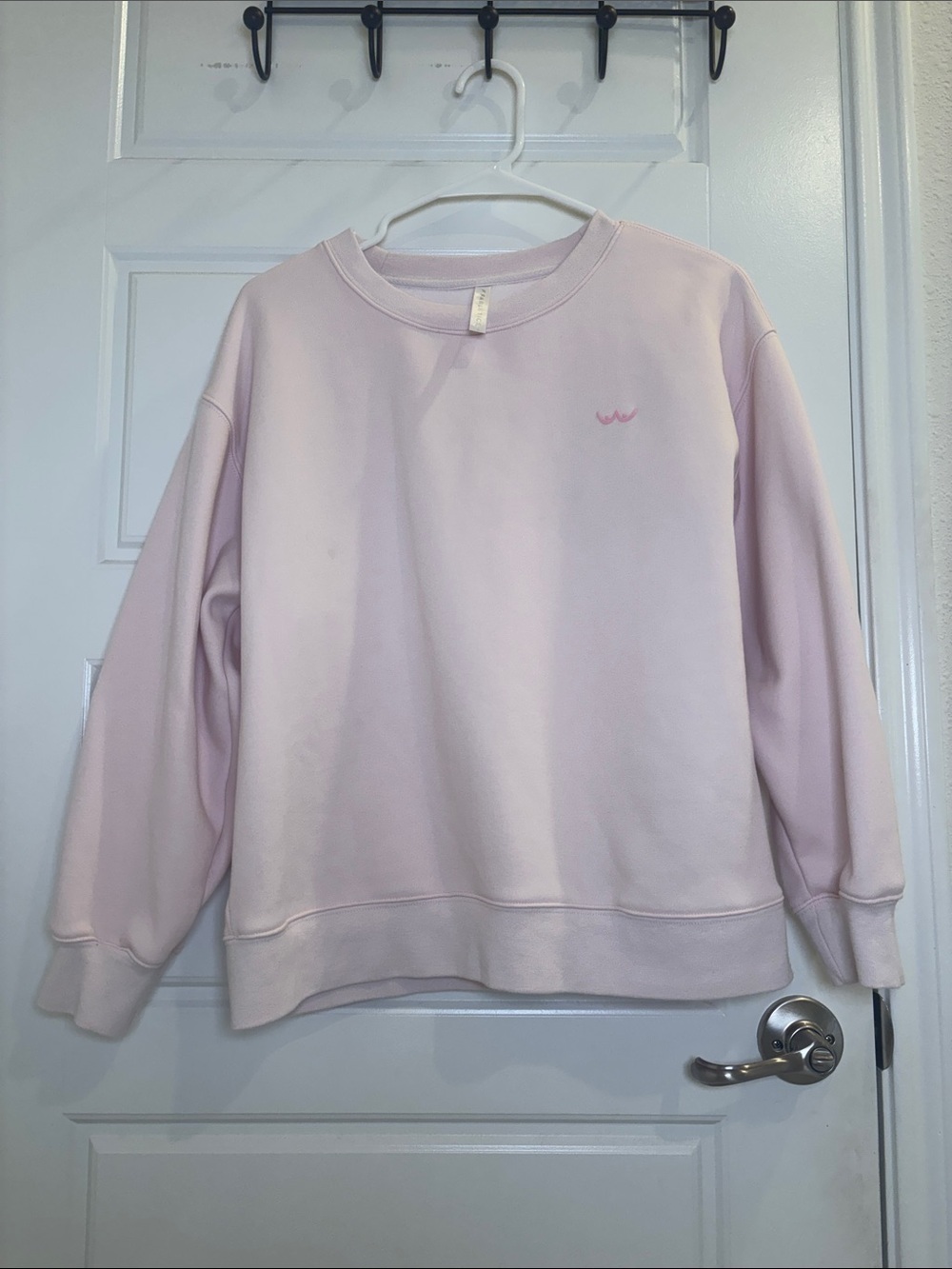Fabletics Pink Crewneck Sweatshirt Embroidered Logo Graphic Back Pullover